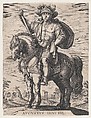 Plate 2: Emperor Augustus on Horseback, from 'The First Twelve Roman Caesars', after Tempesta, Matthäus Merian the Elder  Swiss, Etching and engraving