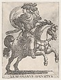 Emperor Vespasian on Horseback, from the series The First Twelve Roman Caesars, plate 10, Antonio Tempesta Italian, Etching; first state of two (Bartsch)
