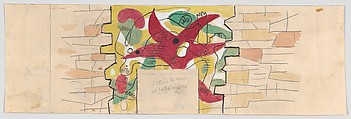 'Starfish and Swimmers': Design for a Mosaic or Mural, Fernand Léger French, Brush and yellow, red, green and beige wash, and graphite