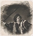 David Garrick as Richard III (Shakespeare, King Richard III, Act 5, Scene 8), Samuel William Reynolds, the elder  British, Mezzotint; fragment of working proof; before first state