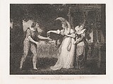 Before the Duke's Palace–Rosalind, Celia, Orlando, the Duke & Attendants (Shakespeare, As You Like It, Act 1, Scene 2), William Satchwell Leney  American, born England, Stipple engraving