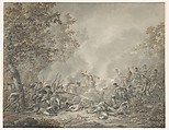 A Battle Between Cavalrymen and Infantry, Dirk Langendijk Dutch, Pen and brown ink, brush and gray wash