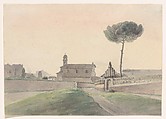 View of the Church of San Pancrazio, Rome, from the South, Franz Ludwig Catel German, Graphite, watercolor