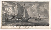 Night Ferries to The Hague, Delft and Leiden, Reinier Nooms, called Zeeman Dutch, Pen and black ink, brush and gray ink; framing line in brush and black ink, by the artist; incised for transfer