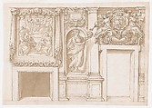 Design for a Wall Decoration with Apollo and the Muses, a Figure of Astronomy, and the Coat-of-Arms of a Grand Duke of Tuscany as Grand Master of the Order of Santo Stefano, Marco Marchetti (Marco da Faenza) Italian, Pen and brown ink, brush and brown wash over traces of black chalk