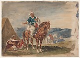 Three Arab Horsemen at an Encampment, Eugène Delacroix  French, Watercolor over graphite
