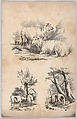 Vignette with two sheep, Vignette with two cows in a pool, and Vignette of a wood-gatherer, in: The New York Drawing Book, Containing a Series of Original Designs and Sketches of American Scenery, No. 2, Frances Flora Bond Palmer American, born England, Lithograph