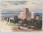 View on Terracina with Mount Circeo (recto); View of the Roman Campagna with an Aquaduct (verso), Carl von Blaas (Austrian, Nauders (Tyrol) 1815–1894 Vienna), Watercolor, graphite