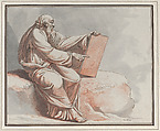 A Prophet Seated on a Rock, Johann Heinrich Lips  Swiss, Pen and brown ink, brown-gray wash, red chalk