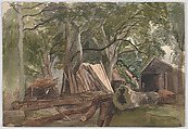 Clearing with a lumber mill, John Middleton  British, Watercolor over graphite