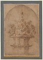 Design for a Fountain with River Gods and Nymphs, Giorgio Vasari (Italian, Arezzo 1511–1574 Florence), Pen and brown ink, brush and brown wash, over traces of leadpoint