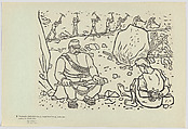Plate 7: Mexican chaingang being forced to break rocks in a quarry in the Valle Nacional in Oaxaca, guarded by a rifle-bearing foreman, from the portfolio 'Estampas de la revolución Mexicana' (prints of the Mexican Revolution), Alfredo Zalce  Mexican, Linocut