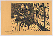 Plate 15: President Porfirio Díaz being interviewed by James Creelman from 'Pearson's Magazine' on the subject of civil liberties in 1908, outside on the street people protest, from the portfolio 'Estampas de la revolución Mexicana' (prints of the Mexican Revolution), Alberto Beltrán  Mexican, Linocut