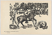 Plate 18: Soldier on horseback about to strike a man on his knees with a sword relating to the dissolution of a pro-Madero demonstration in 1910, from the portfolio 'Estampas de la revolución Mexicana' (prints of the Mexican Revolution), Alfredo Zalce Mexican, Linocut