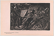 Plate 21: President Porfirio Díaz being terrified by the 'Plan of San Luis de Potosí' being held in front of him by Francisco I Madero, from the portfolio 'Estampas de la revolución Mexicana' (prints of the Mexican Revolution), Everardo Ramírez Mexican, Linocut