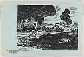 Plate 44: soldiers from the regime of Victoriano Huerta herding those who supported Emiliano Zapata and burning their homes,  from the portfolio 'Estampas de la revolución Mexicana' (prints of the Mexican Revolution), Alberto Beltrán  Mexican, Linocut