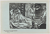 Plate 69: Plutarco Elías Calles in bed, about to be deported to America on the orders of General Lázaro Cárdenas who stands at right (1936), from the portfolio 'Estampas de la revolución Mexicana' (prints of the Mexican Revolution), Alfredo Zalce  Mexican, Linocut