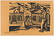Plate 70: a worker approaching a school of agriculture, from the portfolio 'Estampas de la revolución Mexicana' (prints of the Mexican Revolution), Francisco Mora  Mexican, Linocut