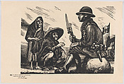 Plate 83: the new Mexican army, a soldier listening to people from the land, from the portfolio 'Estampas de la revolución Mexicana' (prints of the Mexican Revolution), Alberto Beltrán Mexican, Linocut