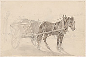 A Cart Drawn by a Brown Horse Near a Lamp Pole; Verso: A Group of Mounted Officers, Johann Adam Klein (German, Nuremberg 1792–1875 Munich), Graphite, watercolor; verso: graphite, watercolor
