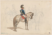 A Cart Drawn by a Brown Horse Near a Lamp Pole; Verso: A Group of Mounted Officers, Johann Adam Klein (German, Nuremberg 1792–1875 Munich), Graphite, watercolor; verso: graphite, watercolor
