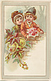 Two children at a brick wall, bakery card from the Picture Cards series (D63), issued by the Vienna Model Bakery, Vienna Model Bakery  American, Commercial color lithograph