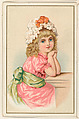 Girl in pink dress with hands clasped, bakery card from the Picture Cards series (D63), issued by the Vienna Model Bakery, Vienna Model Bakery American, Commercial color lithograph