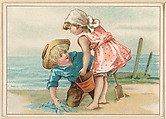 Two children playing in the sand, bakery card from the Picture Cards series (D63), issued by the Vienna Model Bakery, Vienna Model Bakery American, Commercial color lithograph