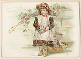 Girl in a brown dress with a basket of flowers, bakery card from the Picture Cards series (D63), issued by the Vienna Model Bakery, Vienna Model Bakery American, Commercial color lithograph