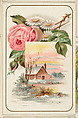 Scenic log cabin scene with roses and dasies, bakery card from the Picture Cards series (D63), issued by the Vienna Model Bakery, Vienna Model Bakery American, Commercial color lithograph