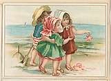 Three children with a starfish, bakery card from the Picture Cards series (D63), issued by the Vienna Model Bakery, Vienna Model Bakery American, Commercial color lithograph