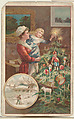 Woman and child with Christmas tree, bakery card from the Picture Cards series (D63), issued by The Heissler & Junge Company, Welle-Boettler Bakery Company American, Commercial color lithograph