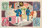 The Mail in Belgium, bakery card from the Stamps and Mail Carriers of All Nations series (D73), issued by the Rochester Baking Company, Rochester Baking Company  American, Commercial color lithograph