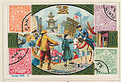 The Mail in China, bakery card from the Stamps and Mail Carriers of All Nations series (D73), issued by the Rochester Baking Company, Rochester Baking Company  American, Commercial color lithograph