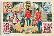 The Mail in Denmark, bakery card from the Stamps and Mail Carriers of All Nations series (D73), issued by the Rochester Baking Company, Rochester Baking Company  American, Commercial color lithograph