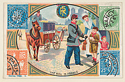 The Mail in France, bakery card from the Stamps and Mail Carriers of All Nations series (D73), issued by the Rochester Baking Company, Rochester Baking Company  American, Commercial color lithograph