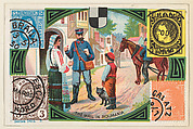 The Mail in Roumania, bakery card from the Stamps and Mail Carriers of All Nations series (D73), issued by the Rochester Baking Company, Rochester Baking Company  American, Commercial color lithograph