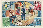 The Mail in Sweden, bakery card from the Stamps and Mail Carriers of All Nations series (D73), issued by the Rochester Baking Company, Rochester Baking Company  American, Commercial color lithograph