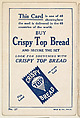 Verso of bakery card from the Stamps and Mail Carriers of All Nations series (D73), issued by Crispy Top Bread, Crispy Top Bread, Commercial color lithograph