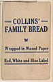 Verso of bakery card from the Stamps and Mail Carriers of All Nations series (D73), issued by Collins Family Bread, Collins Family Bread, Commercial color lithograph
