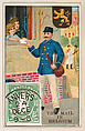 The Mail in Belgium, bakery card from the Stamps and Mail Carriers of All Nations series (D73), issued by the Rochester Baking Company, Rochester Baking Company  American, Commercial color lithograph