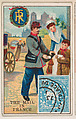 The Mail in France, bakery card from the Stamps and Mail Carriers of All Nations series (D73), issued by the Rochester Baking Company, Rochester Baking Company  American, Commercial color lithograph