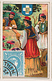 The Mail in Greece, bakery card from the Stamps and Mail Carriers of All Nations series (D73), issued by the Rochester Baking Company, Rochester Baking Company  American, Commercial color lithograph
