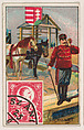 The Mail in Hungary, bakery card from the Stamps and Mail Carriers of All Nations series (D73), issued by the Rochester Baking Company, Rochester Baking Company  American, Commercial color lithograph