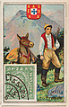 The Mail in Portugal, bakery card from the Stamps and Mail Carriers of All Nations series (D73), issued by the Rochester Baking Company, Rochester Baking Company  American, Commercial color lithograph