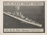 U. S. S. Des Moines, bakery card from the U. S. Planes and Warships series (D85), Purity Pretzel Company, Commercial lithograph