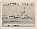 U. S. S. Mobile, bakery card from the U. S. Planes and Warships series (D85), Purity Pretzel Company, Commercial lithograph