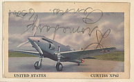 United States, Curtiss XP42, bakery card from the Warplanes of the World series (D87), Spaulding Bakeries Inc., Commercial color lithograph