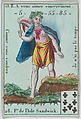 F.e d l'Isle Sandwick from playing cards "Jeu d'Or", Anonymous, French, 18th century French, Etching and hand coloring (watercolor)