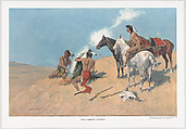 The Smoke Signal, Frederic Remington American, Color lithograph
